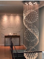 Đèn chùm pha lê thả thông tầng PL021 cao cấp dimmer 3 màu COB có điều khiển xa, mâm tròn inox gương trắng, KT(mm): D800 x H4000