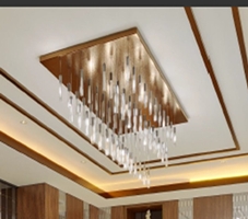 Đèn thả pha lê  HD047, tích hợp led, 55 pha lê D35 x H200mm, KT(mm): L1500*W900*H500, mâm inox gương vàng