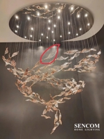 Đèn chùm Bướm pha lê cao cấp 064PL gồm 200 bướm, 20 đèn dimmer 3 màu L55, mâm tròn inox gương trắng, KT(mm): 1600 x 1000