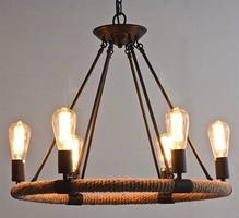 Đèn thả sắt tròn cuốn dây thừng TH202, E27 x 6, KT(mm): 600