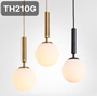 Đèn thả thủy tinh đơn TH210G, thân thẳng màu đen chao thủy tinh đục D200 , E27x01, KT(mm):