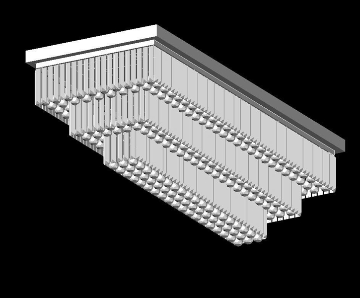 Đèn chùm pha lê thả thông minh PL024 gồm 3 tầng thanh tam giác trắng L150mm, đèn led COB dimer 3 màu có điều khiển xa, mâm inox gương trắng hình chữ nhật, KT(mm): L800*W600*H500