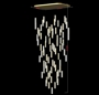 Đèn thả thông tầng 79 thanh trụ pha lê vuông thân vàng 552TH kích thước 50 x 50 x 300, thả tự do, mâm inox gương vàng bo góc tròn, KT(mm): L1500 x W1000 x H4100