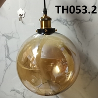 Đèn thả TH053.2 chao thủy tinh hổ phách , đui đồng , E27 x 1, KT(mm) : 250