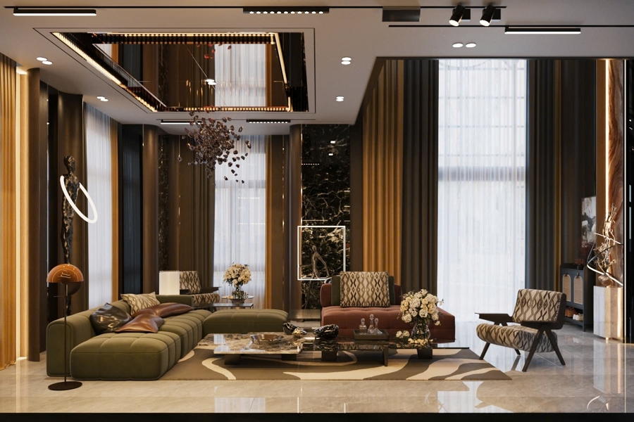 Đèn thông tầng dải mây 542TH1 gồm 4 dải mây KT(mm): L2000 x W400 x H20 và 12 đèn chiếu dimmer 3 màu có điều khiển xa D55