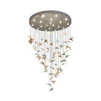 Đèn chùm pha lê thả thông minh PL030 gồm 67 lá phong bao gồm 34 030TT_150x180HT, và 33 lá 030TT màu xanh ,mâm inox gương trắng, 18 mắt COB D40 dimmer có điều khiển xa, KT(mm): D1200 x H3000