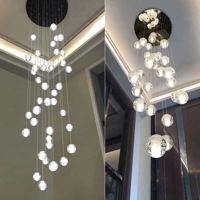 Bộ đèm chùm bocci 177TH7 gồm 25 quả trơn không có rãnh, thả tự do, mâm tròn inox gương trắng, KT(mm): D600 x H3000
