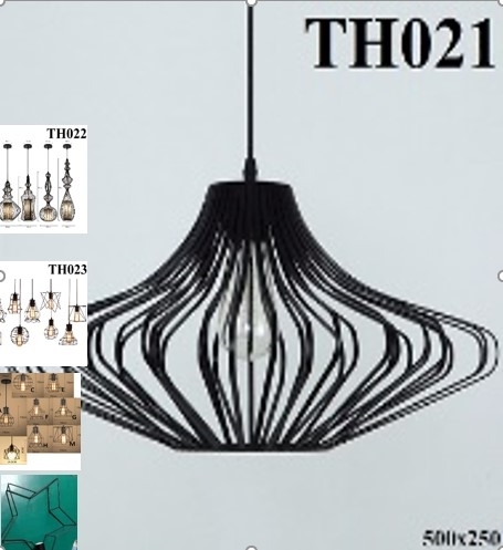 Đèn thả rọ sắt thân đen, đui E27x1(chưa bóng)_TH021 Kích thước: D490xH250mm