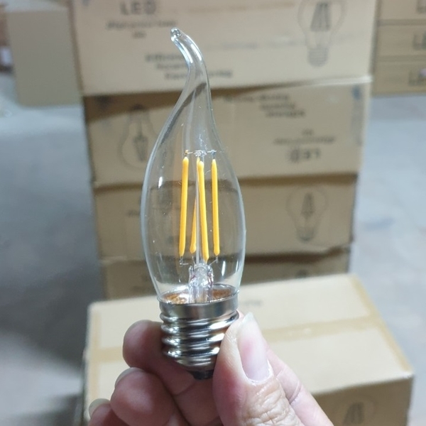 Bóng đèn nến led sợi 2W, thủy tinh trắng, đui E14, ánh sáng vàng