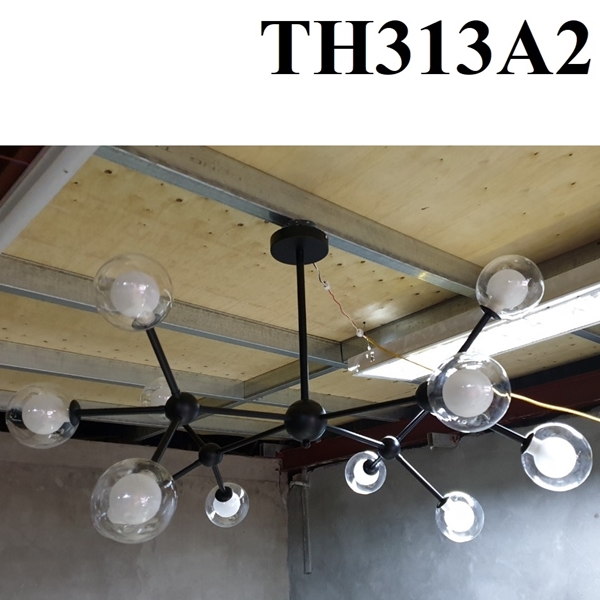 Đèn chùm thả TH313A2 thân đen, 12 bóng G9 (chưa bóng), chao D100mm 2 lớp trắng đục + trắng trong, KT(mm):