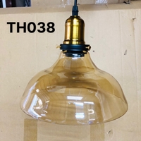 Đèn thả chao thủy tinh màu hổ phách của TH038, chụp sắt mạ đồng, E27 x 01, KT(mm): D250