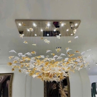 Đèn chùm pha lê thả thông minh PL030 gồm 12 bóng LKD40, 130 lá phong, không mâm, KT(mm): L2200 x W800 x H650