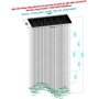 Bộ đèn chùm lá xoài xoắn PL025.1, gồm 100 lá xoài pha lê xanh lá pha trắng 200 x 55, dây bâm hạt pha lê, 18 mắt led COB 3 màu dimmer, điều khiển xa cao cấp, mâm inox gương trắng hình chữ nhật, KT(mm): 1700 x 800 x 4000