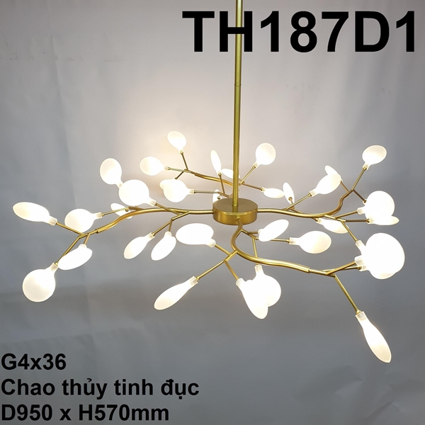Đèn thả TH187D1_36 bóng , thân vàng , G4 x 36 , lá thủy tinh trắng 2 lòng