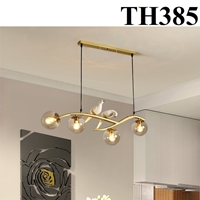 Đèn thả Nordic đôi chim thân vàng chao thủy tinh(chao modo)  hổ phách đui E27x4(chưa bóng)_TH385