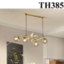 Đèn thả Nordic đôi chim thân vàng chao thủy tinh(chao modo)  hổ phách đui E27x4(chưa bóng)_TH385