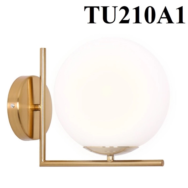 Đèn tường Nordic mạ đồng TU210A1, đui vặn cao cấp, E27 x 01, chao thủy tinh đục D200mm, KT(mm): 200