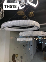 Đèn chùm Ring pha lê tam giác nhám 50% thân mạ crôm (trắng gương),  tích hợp led dimmer 3 màu, mã TH518.1, KT (mm): D400, bản 60x75