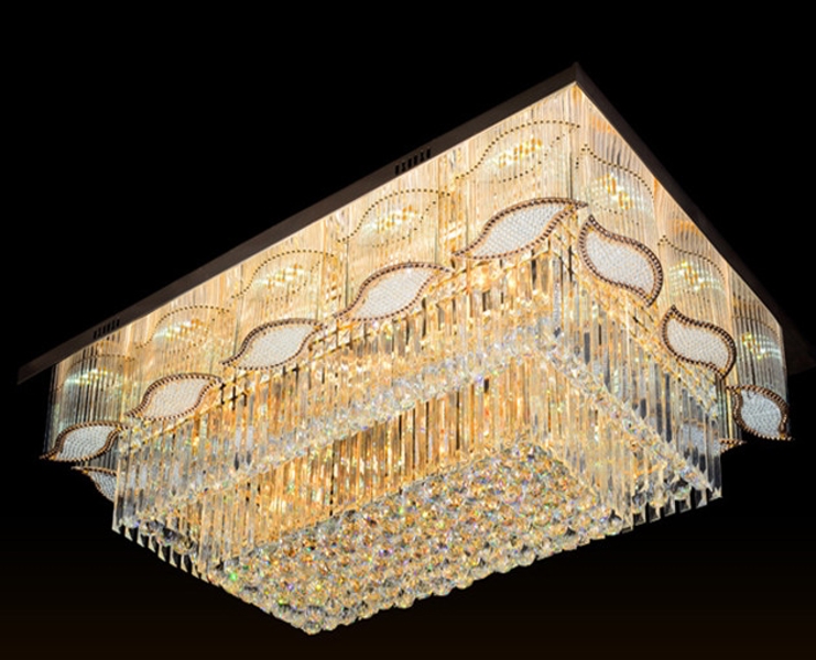 Đèn chùm pha lê thả khung vàng hình chữ nhật, E14 x 12, chưa có 154 quả pha lê D40, KT(mm): L950 x W800