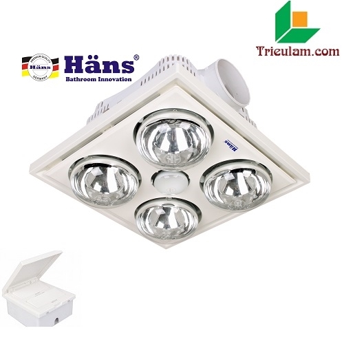 Đèn sưởi Hans H4B -  4 bóng âm trần công tắc trắng, tích hợp thông gió, chiếu sáng, sưởi ấm, công suất 1180W