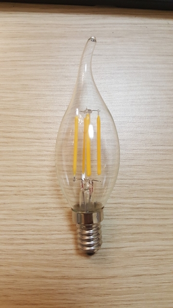Bóng nến  led sợi 4W, thủy tinh trắng, đui E14, ánh sáng vàng