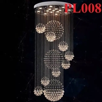 Đèn chùm pha lê thả thông minh PL008, Inox gương trắng, pha lê 11 cầu xoắn ốc, KT(mm): D800 x H2500