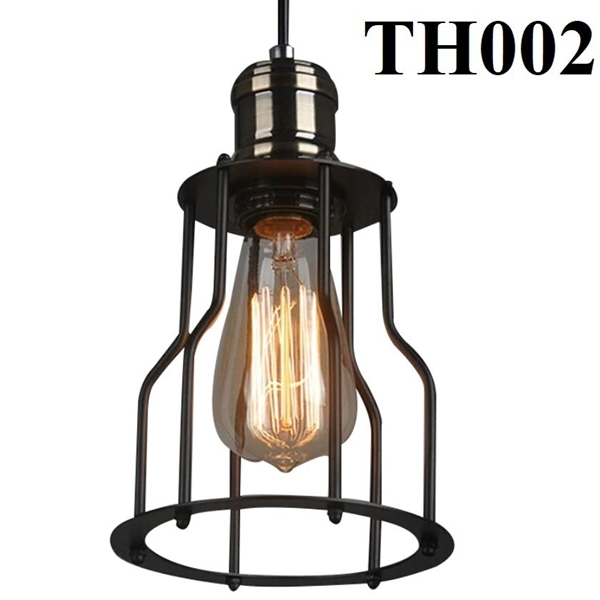 Đèn thả rọ sắt thân đen, chụp đui sắt mạ đồng, đui E27x1(chưa bóng)_TH002 Kích thước: 150x230mm