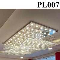 Đèn chùm pha lê thả thông minh lượn sóng PL007 gồm mâm chữ nhật inox gương trắng, đèn COB dimmer 3 màu điều khiển xa, KT(mm): L1200 x W600 x 700