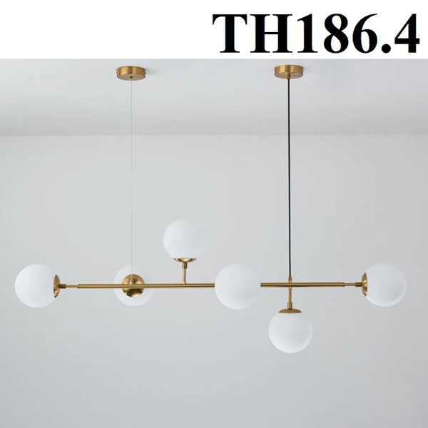 Đèn thả Nordic thân mạ đồng chao thủy tinh đục D130 đui 6 bóng: G9x6(chưa bóng)_TH186