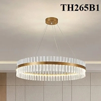 Đèn chùm Ring pha lê tam giác  thân mạ đồng, tích hợp led dimmer 3 màu, mã TH265.1, KT (mm) phần thân đèn: D600xH150