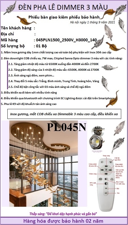 Biên bản bàn giao và bảo hành của đèn chùm pha lê lông chim