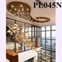 Đèn chùm pha lê thả thông minh PL045N nòng nọc, Inox gương vàng, pha lê lá lông chim, KT(mm): D1500x2500xH3000