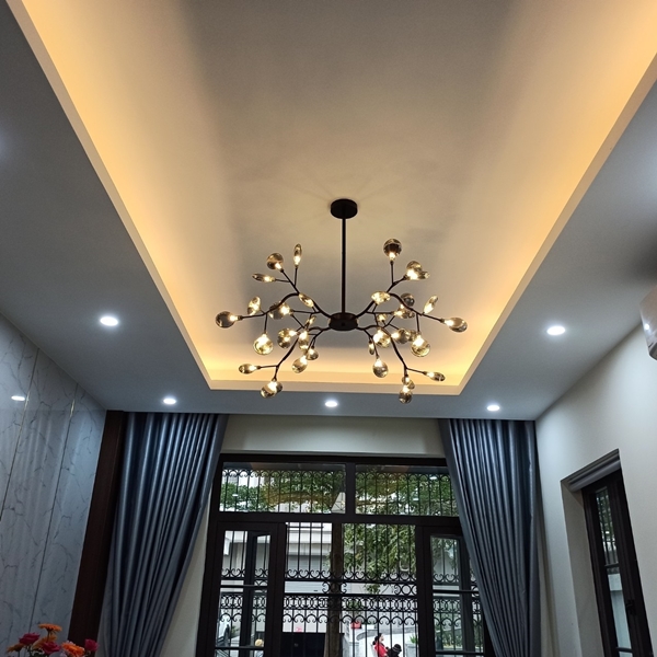 Đèn thả TH187D1_36 bóng , thân đen , G4 x 36 , lá thủy tinh đục